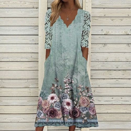 Fresh Side Pocket Print Midi Dress