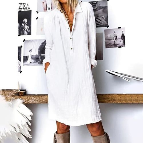 White Long Sleeve Plain Mini Dress