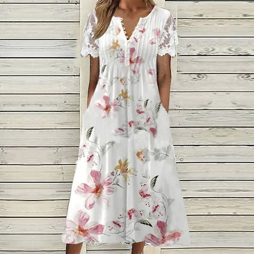 Stylish Short Sleeve Print Midi Dress