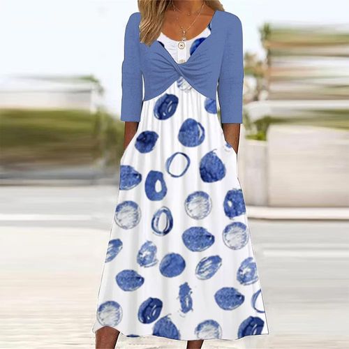 Trendy Print Round Neck Midi Dress