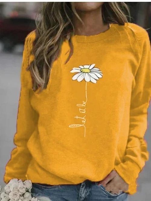 Women Long Sleeve Scoop Neck Floral Printed GraphicTop