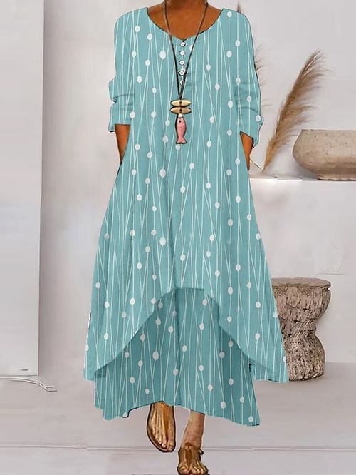 Women's Long Dress Maxi Dress Casual Dress Print Dress Spring Dress Floral Geometric Print Fashion Streetwear Outdoor Daily Going out Button Pocket 3/4 Length Sleeve Crew Neck Dress Regular Fit Red
#9541170