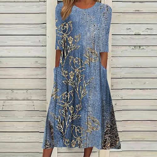 Gorgeous 3/4 Sleeve Print Midi Dress