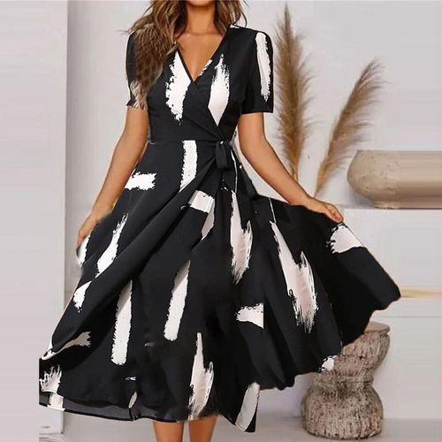 Modern Print Short Sleeve Midi Dress