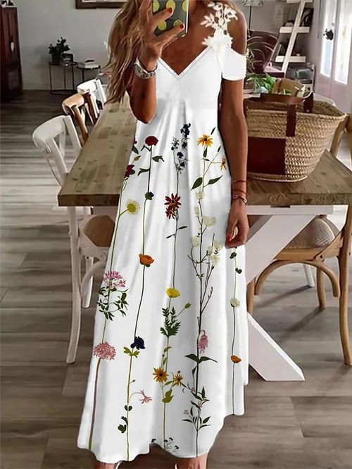 Women's Long Dress Maxi Dress Casual Dress Lace Dress A Line Dress Floral Fashion Streetwear Outdoor Daily Date Lace Patchwork Short Sleeve Strap Dress Regular Fit White Summer Spring S M L XL XXL
#9533159