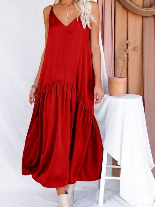 Women's Casual Dress Black Dress Summer Dress Long Dress Maxi Dress Ruched Cold Shoulder Daily Holiday Date Fashion Modern Strap Sleeveless 2023 Regular Fit Black Red Color S M L XL XXL Size
#9555331