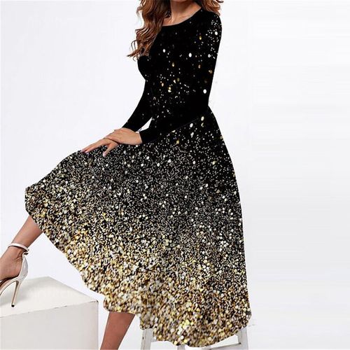 Snowflake Ombre Black Long Sleeve Midi Dress