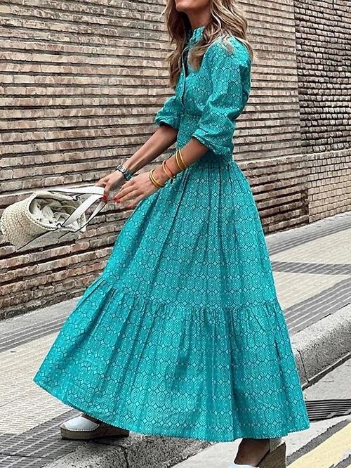 Women's Long Dress Maxi Dress Casual Dress Swing Dress A Line Dress Geometric Fashion Streetwear Outdoor Daily Date Print Half Sleeve V Neck Dress Regular Fit Blue Summer Spring S M L XL
#9548094