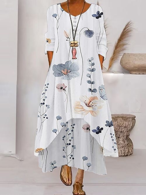 Women's Long Dress Maxi Dress Casual Dress Print Dress Spring Dress Floral Fashion Streetwear Outdoor Daily Going out Button Pocket 3/4 Length Sleeve Crew Neck Dress Regular Fit White Blue Green
#9541169