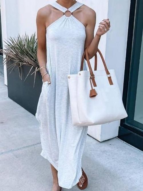 Women's Long Dress Maxi Dress Casual Dress Black Dress Summer Dress Pure Color Fashion Classic Daily Holiday Vacation Ruched Cold Shoulder Sleeveless Cold Shoulder Dress Regular Fit Black Blue Gray
#9554427