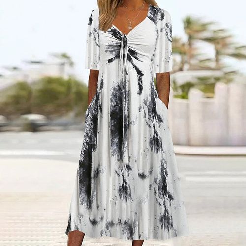 Groovy Print Side Pocket Midi Dress