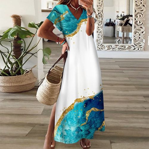 Fresh Short Sleeve Print Maxi Dress