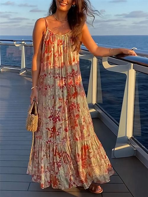 Women's Long Dress Maxi Dress Casual Dress Swing Dress Summer Dress Floral Fashion Streetwear Outdoor Daily Holiday Print Sleeveless Strap Dress Loose Fit Red Summer Spring S M L XL XXL
#9552915