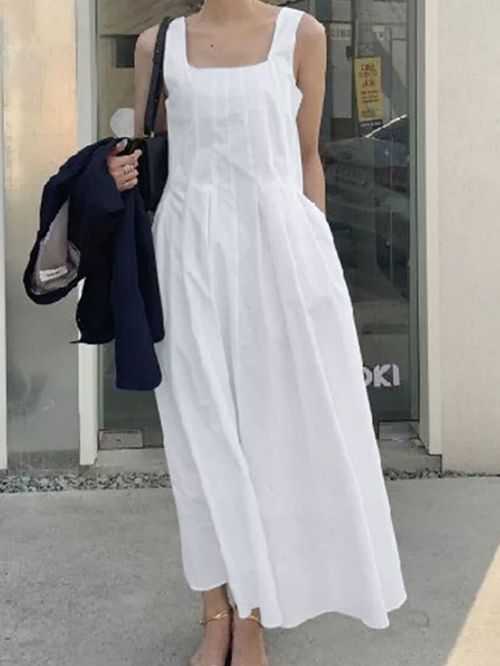 Women's Casual Dress Cotton Linen Dress Maxi long Dress Bamboo Fashion Modern Outdoor Daily Vacation Square Neck Ruched Sleeveless Summer Spring 2023 Regular Fit White Blue khaki Plain S M L XL 2XL
#9554515