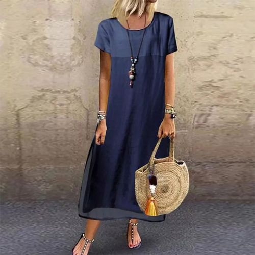 Color Block Dark Ocean Blue Maxi Dress