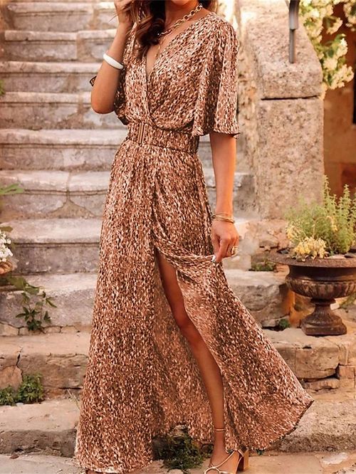 Women's Long Dress Maxi Dress Casual Dress Floral Dress Summer Dress Floral Modern Casual Outdoor Daily Holiday Split Print Half Sleeve V Neck Dress Slim Red Blue Brown Summer Spring S M L XL XXL
#9539891