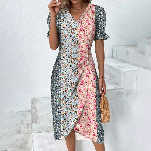 Stylish Print V-Neck Midi Dress