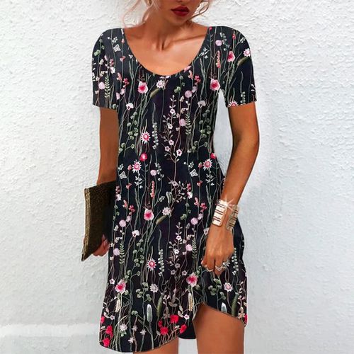 Unique Short Sleeve Round Neck Mini Dress