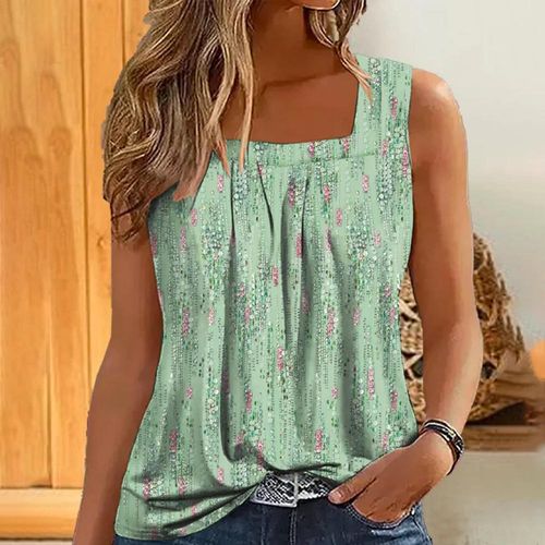 Green Print Sleeveless Tank Top