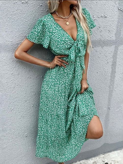 Women's Long Dress Maxi Dress Casual Dress Swing Dress Print Dress Floral Print Fashion Classic Daily Holiday Date Lace up Ruffle Short Sleeve V Neck Dress Regular Fit Green Summer Spring S M L XL
#9551929