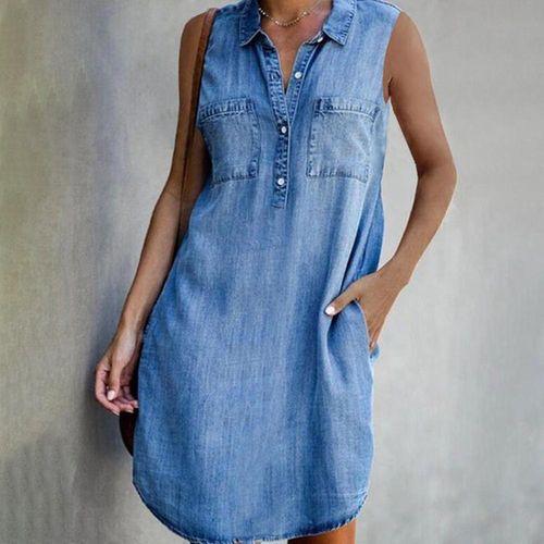 Denim Sleeveless Turtle Neck Mini Dress