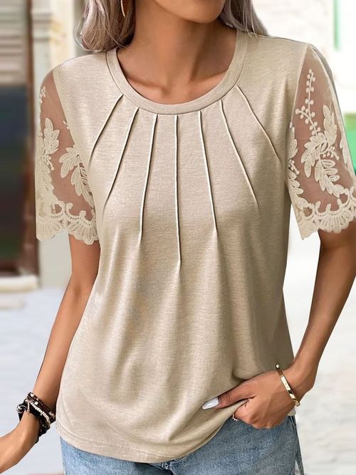 Plain Casual Patchwork lace Shirt