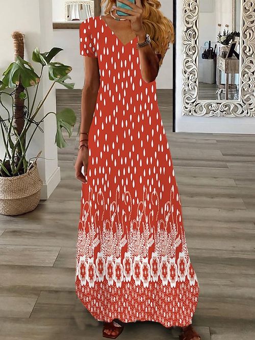 Women's Long Dress Maxi Dress Casual Dress Print Dress Graphic Floral Fashion Modern Daily Holiday Vacation Print Short Sleeve V Neck Dress Regular Fit Light Yellow Red Sky Blue Summer Spring XS S M
#9536985