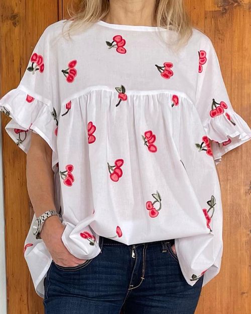 Puff sleeve printed loose top 14b5