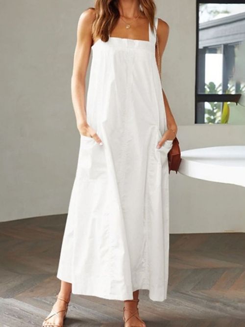 Women's Casual Dress Cotton Linen Dress Maxi long Dress Bamboo Fashion Modern Outdoor Daily Vacation Square Neck Backless Sleeveless Summer Spring 2023 Regular Fit Black White Yellow Plain S M L XL
#9555252