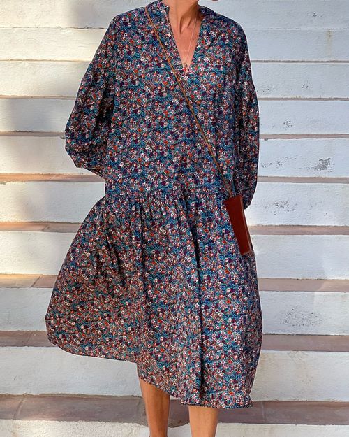 Vintage floral printed loose dress 28f7