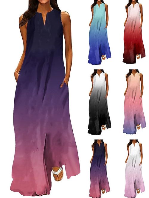 Women's Long Dress Maxi Dress Casual Dress Summer Dress Print Dress Ombre Streetwear Casual Outdoor Daily Going out Pocket Print Sleeveless V Neck Dress Regular Fit Black Pink Red Summer Spring S M L
#9548582