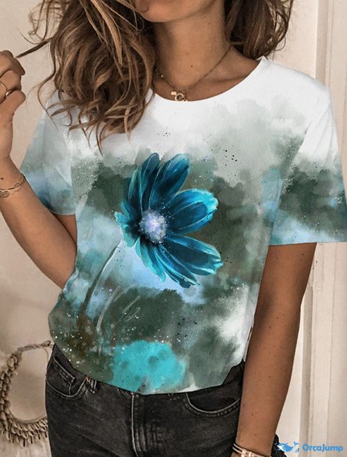 Women's Short Sleeve Floral Print T-Shirt