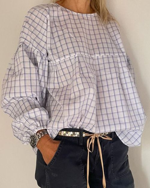 Plaid printed loose top 2090