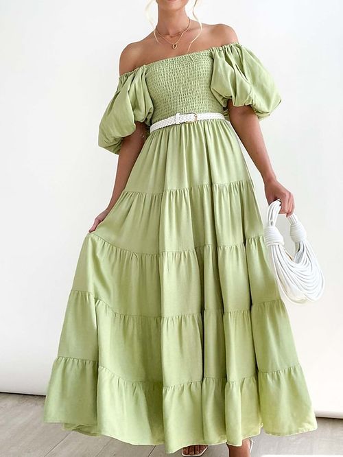 Women's Long Dress Maxi Dress Casual Dress Swing Dress Summer Dress Plain Modern Casual Outdoor Daily Holiday Ruched Ruffle Short Sleeve Square Neck Dress Regular Fit Black Light Green Pink Summer
#9537137