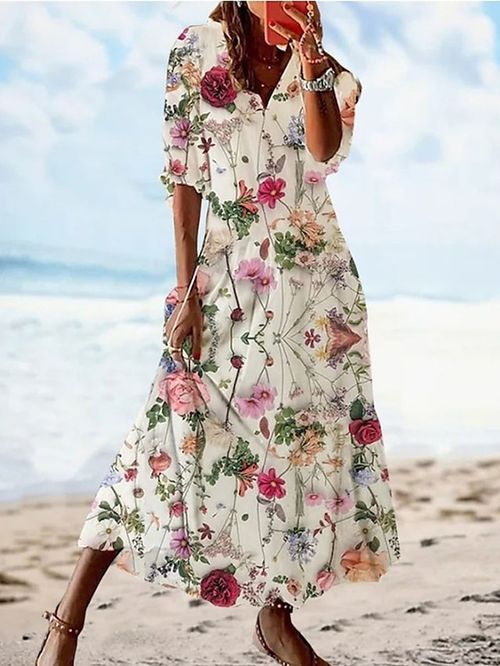 Women's Long Dress Maxi Dress Casual Dress Sundress Print Dress Floral Fashion Modern Outdoor Daily Vacation Print Half Sleeve V Neck Dress Regular Fit White Summer Spring S M L XL XXL
#9549813