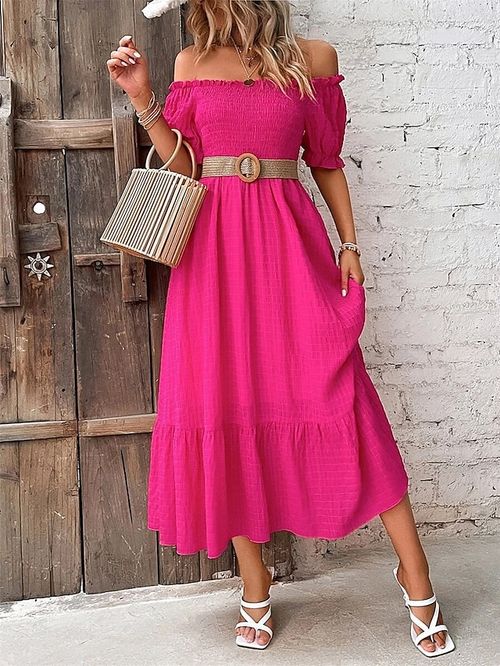 Women's Long Dress Maxi Dress Casual Dress Sundress Summer Dress Pure Color Streetwear Casual Outdoor Vacation Going out Ruched Short Sleeve Off Shoulder Dress Slim Fuchsia Summer Spring S M L XL
#9534468