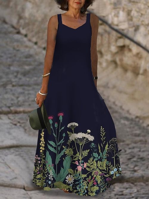 Women's Long Dress Maxi Dress Casual Dress A Line Dress Summer Dress Floral Fashion Streetwear Daily Date Going out Print Sleeveless Strap Dress Regular Fit Navy Blue Summer Spring S M L XL XXL
#9534465