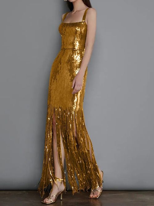 Women's Party Dress Fringe Dress Wedding Guest Dress Long Dress Maxi Dress Gold Sleeveless Pure Color Sequins Summer Spring Spaghetti Strap Party Evening Party Wedding Guest Vacation 2023 S M L XL
#9555401