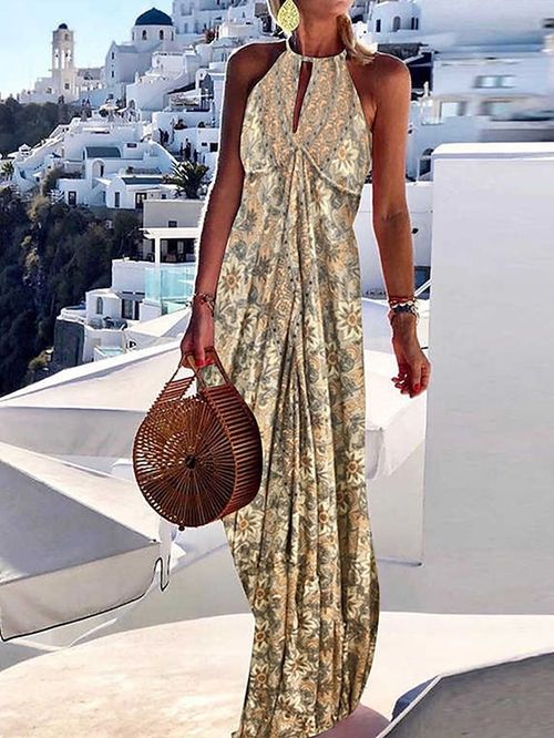 Women's Long Dress Maxi Dress Casual Dress Summer Dress Boho Dress Floral Fashion Bohemian Daily Holiday Vacation Hole Print Sleeveless Halter Dress Regular Fit Light Yellow Summer Spring S M L XL XXL
#9532628