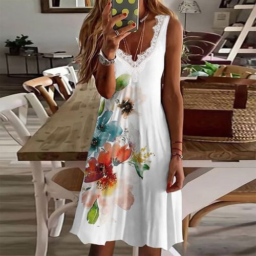 Summer Lace V-Neck Floral Mini Dress