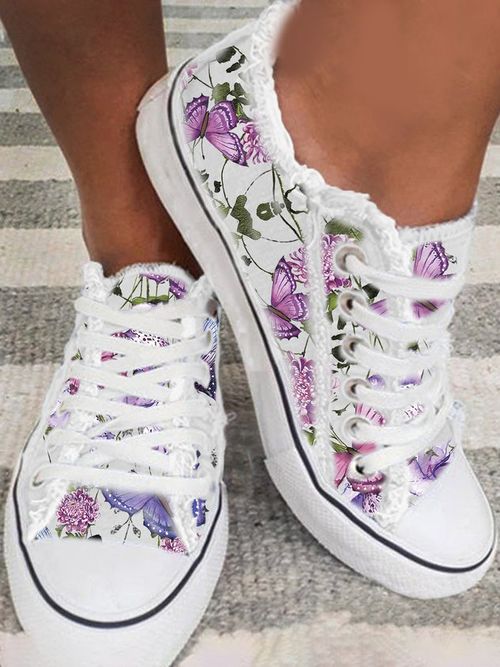 Floral Light Lace Up Canvas Sneakers