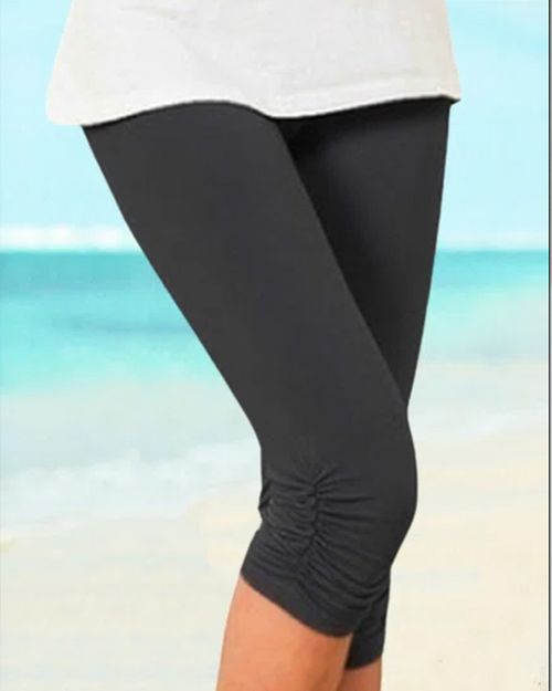 Casual Sports Plus Size Plain Capris Leggings