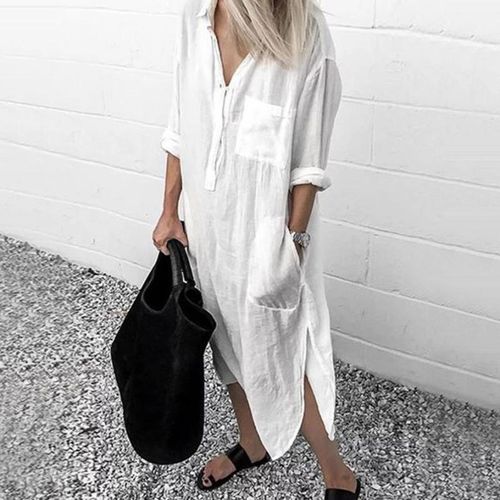 ⚡FINAL SALE⚡Casual Solid Long Sleeve Pocket Shirt Dress