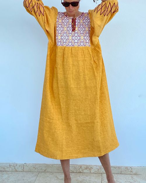 Resort-style panelled linen dress f952