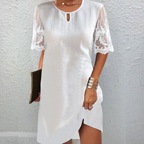 White Plain Short Sleeve Mini Dress