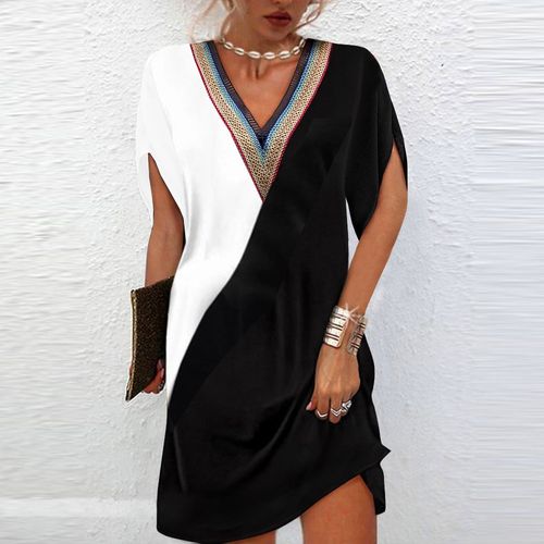 Black and White Color Block Mini Dress