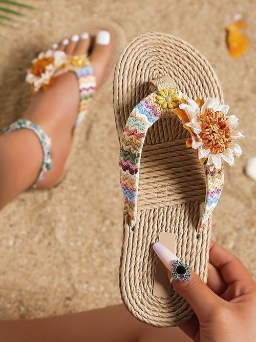 Bohemian Applique Beach Flip-Flops