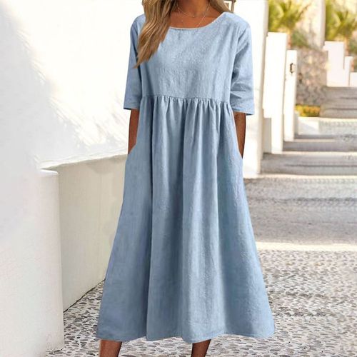 Relaxed Chambray Side Pocket Midi Dress