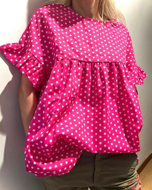 Puff sleeve polka dot printed loose top ea18