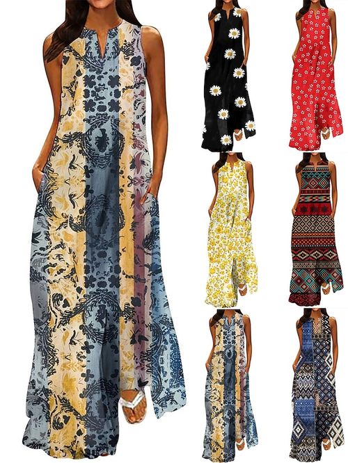 Women's Casual Dress Tank Dress Maxi Dress Floral Streetwear Casual Outdoor Daily Holiday Pocket Print Summer Dress Spring Sleeveless V Neck Dress Regular Fit Black
#9548084